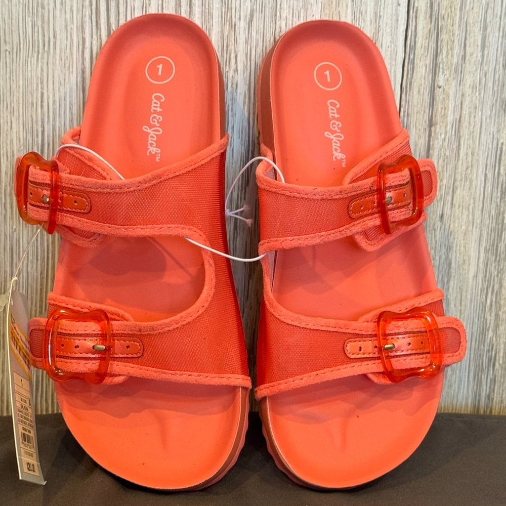 Cat & Jack Coral Slide Sandals NWT Sz 1 and Sz 4